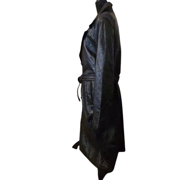 Vintage Dead Stock Leather Duster Trench Coat Full Length Collared Grunge - Picture 5 of 10
